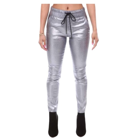 JUICY COUTURE easy skinny coated pants in silver, Size 2, 6, 14 NWT - Picture 1 of 16